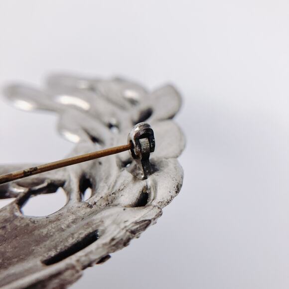 Vintage Mid Century Peacock Brooch, Patriotic Glass, Marcasite Style, 1950s Pin - Picture 9 of 9